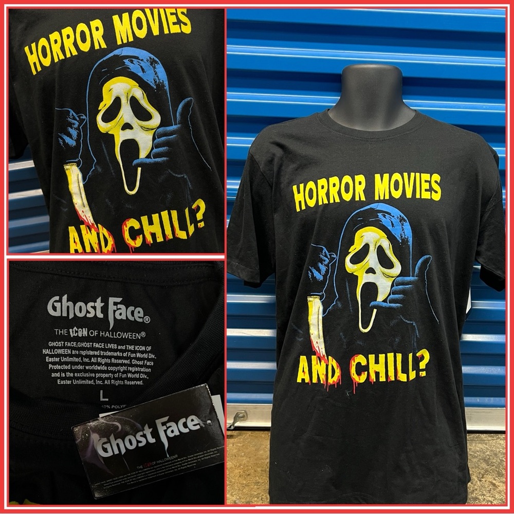 Scream Ghost Face Shirt HORROR MOVIES AND CHILL, Size Large, Black